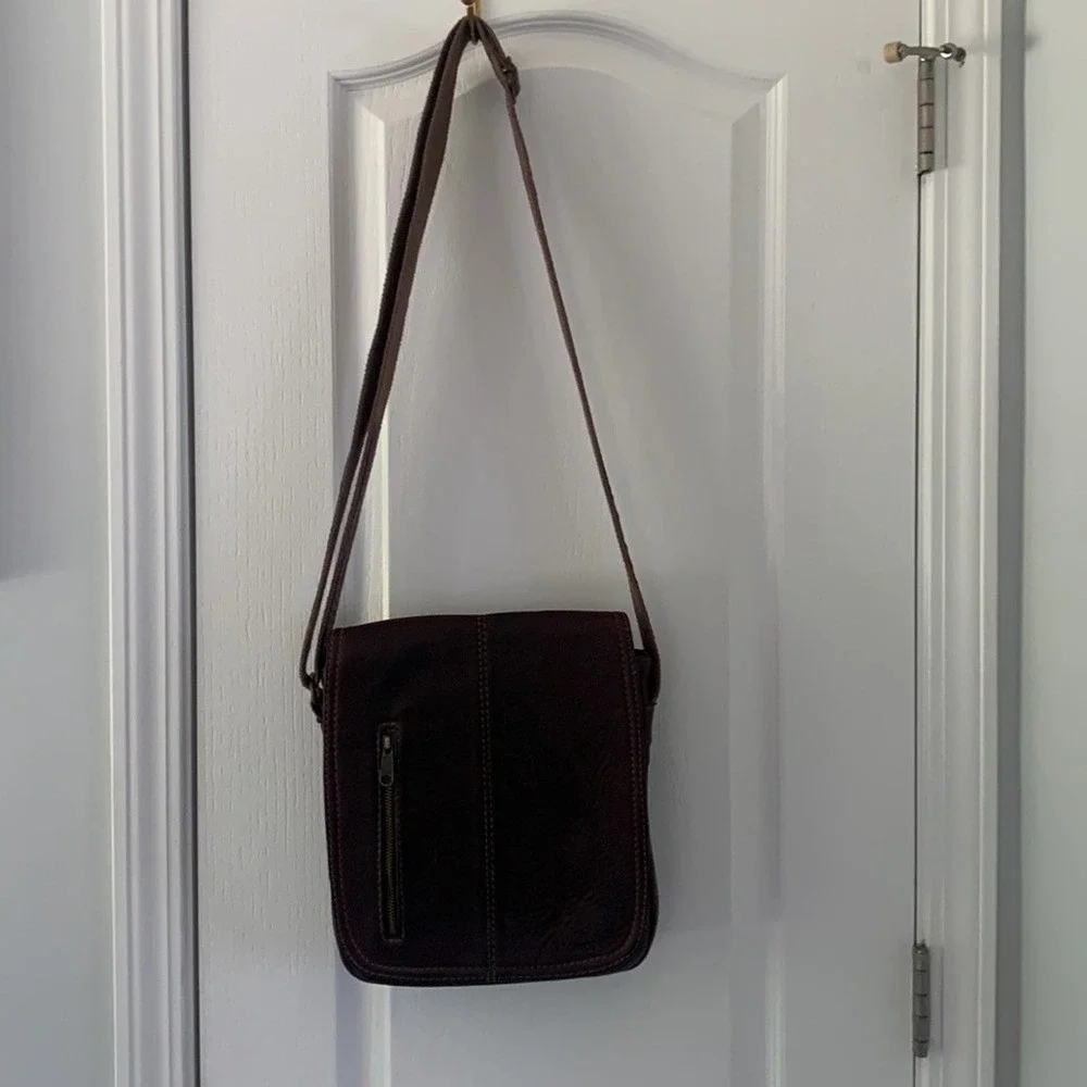 Reginos Dark Brown Leather Crossbody Messenger Bag Adjustable Strap Vintage